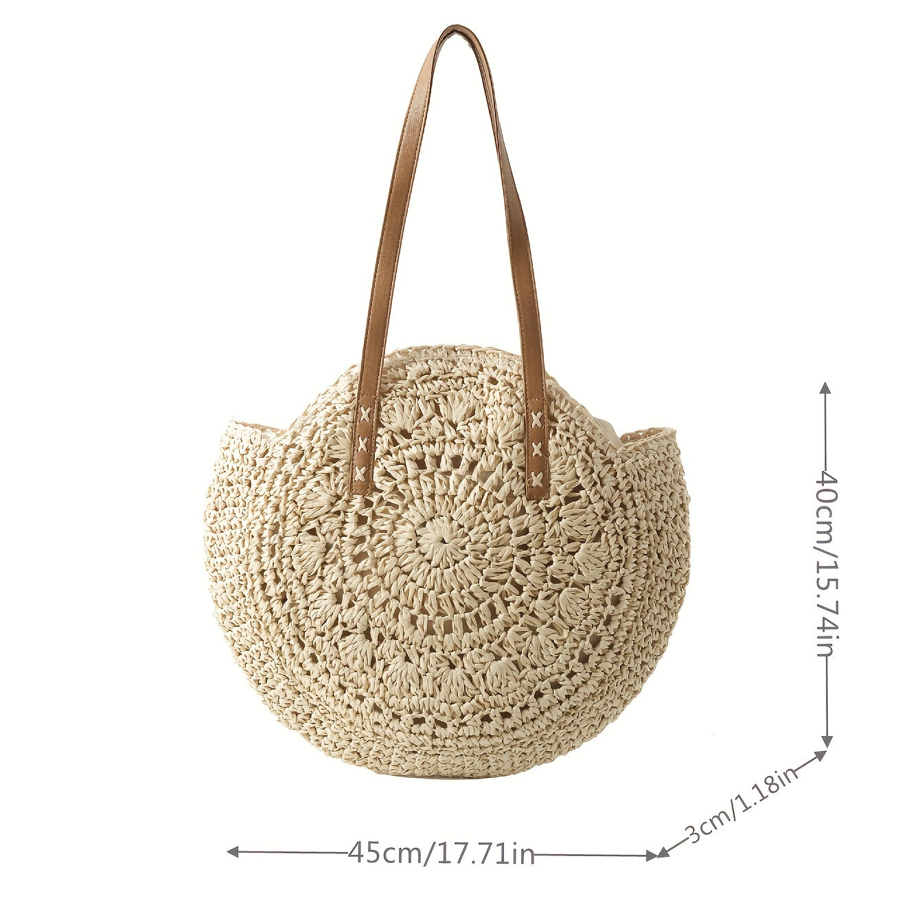 Woven Straw Round Handbags, Hollow Out Summer Beach Bag, Women's Large Capacity Shoulder Bag