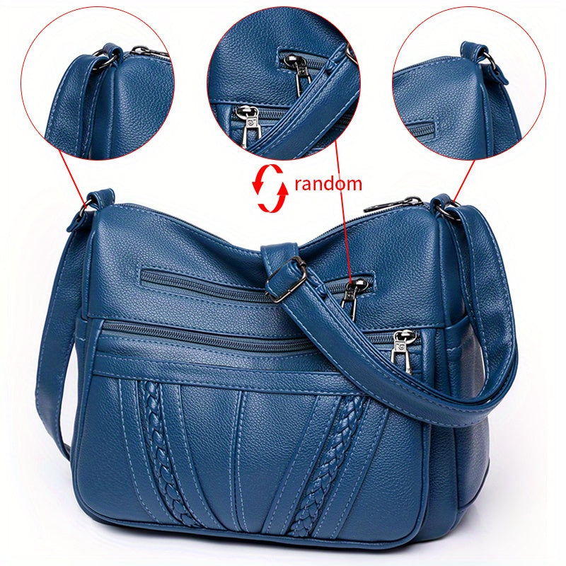Braided Detail Crossbody Bag, Women's Multi Pockets Purse, Fashion Faux Leather Shoulder Bag