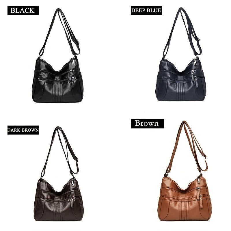 Fashion PU Leather Shoulder Bag, Women's Multi Pocket Purse, Casual Travel Crossbody Bag