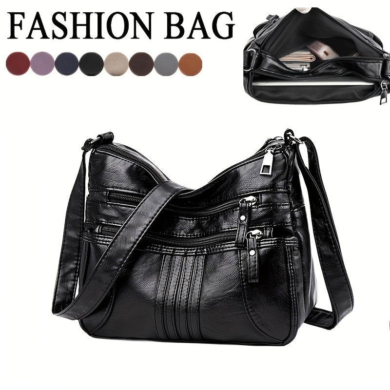Fashion PU Leather Shoulder Bag, Women's Multi Pocket Purse, Casual Travel Crossbody Bag